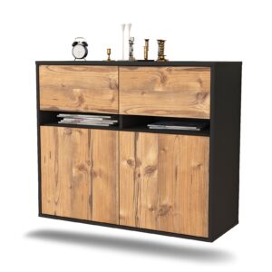 Sideboard Akron | hängend | Korpus Anthrazit | Front in Pinie Holz Optik | 92x79x35cm (BxHxT)