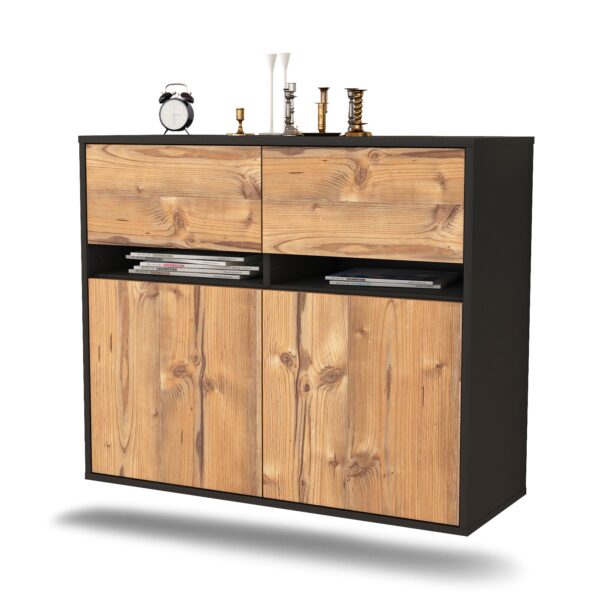 Sideboard Akron | hängend | Korpus Anthrazit | Front in Pinie Holz Optik | 92x79x35cm (BxHxT)