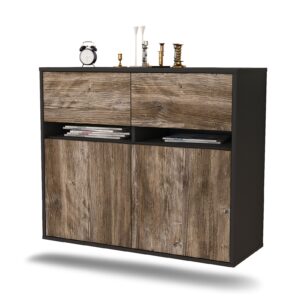 Sideboard Akron | hängend | Korpus Anthrazit | Front in Treibholz Holz Optik | 92x79x35cm (BxHxT)