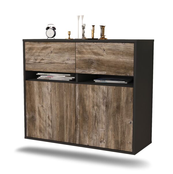 Sideboard Akron | hängend | Korpus Anthrazit | Front in Treibholz Holz Optik | 92x79x35cm (BxHxT)