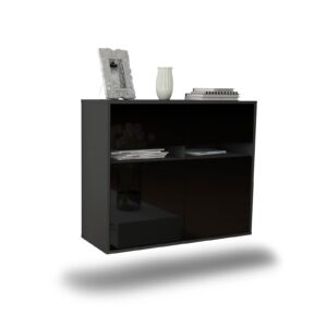 Sideboard Akron | hängend | Korpus Anthrazit | Front in Hochglanz Schwarz | 92x79x35cm (BxHxT)