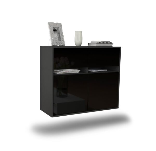 Sideboard Akron | hängend | Korpus Anthrazit | Front in Hochglanz Schwarz | 92x79x35cm (BxHxT)