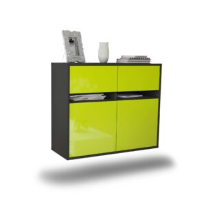Sideboard Akron | hängend | Korpus Anthrazit | Front in Hochglanz Grün | 92x79x35cm (BxHxT)