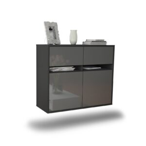 Sideboard Akron | hängend | Korpus Anthrazit | Front in Hochglanz Grau | 92x79x35cm (BxHxT)