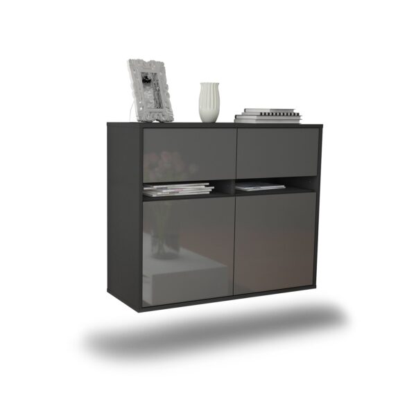 Sideboard Akron | hängend | Korpus Anthrazit | Front in Hochglanz Grau | 92x79x35cm (BxHxT)