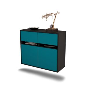 Sideboard Akron | hängend | Korpus Anthrazit | Front in Türkis | 92x79x35cm (BxHxT)