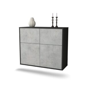 Sideboard Gilbert | hängend | Korpus Anthrazit | Front in Beton Optik | 92x79x35cm (BxHxT)