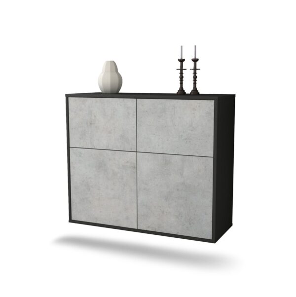 Sideboard Gilbert | hängend | Korpus Anthrazit | Front in Beton Optik | 92x79x35cm (BxHxT)