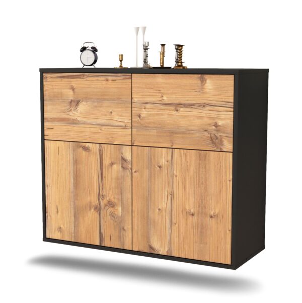 Sideboard Gilbert | hängend | Korpus Anthrazit | Front in Pinie Holz Optik | 92x79x35cm (BxHxT)