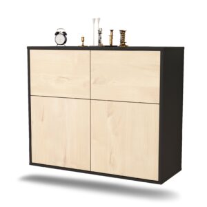 Sideboard Gilbert | hängend | Korpus Anthrazit | Front in Zeder Holz Optik | 92x79x35cm (BxHxT)