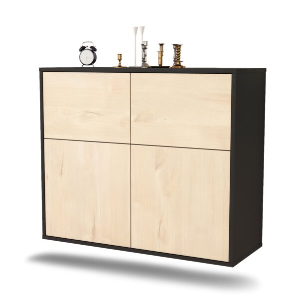 Sideboard Gilbert | hängend | Korpus Anthrazit | Front in Zeder Holz Optik | 92x79x35cm (BxHxT)