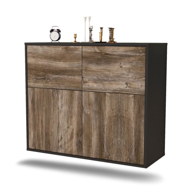 Sideboard Gilbert | hängend | Korpus Anthrazit | Front in Treibholz Holz Optik | 92x79x35cm (BxHxT)