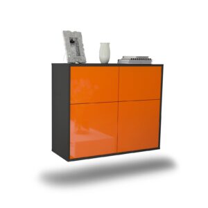 Sideboard Gilbert | hängend | Korpus Anthrazit | Front in Hochglanz Orange | 92x79x35cm (BxHxT)
