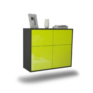 Sideboard Gilbert | hängend | Korpus Anthrazit | Front in Hochglanz Grün | 92x79x35cm (BxHxT)