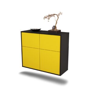 Sideboard Gilbert | hängend | Korpus Anthrazit | Front in Gelb | 92x79x35cm (BxHxT)