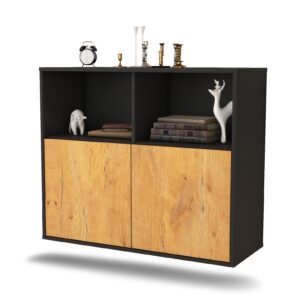 Sideboard Rochester | hängend | Korpus Anthrazit | Front in Eiche Holz Optik | 92x79x35cm (BxHxT)
