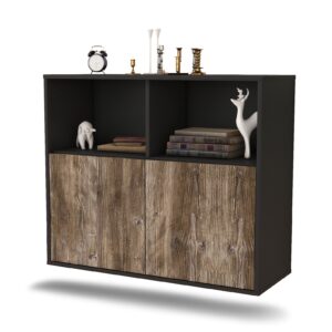 Sideboard Rochester | hängend | Korpus Anthrazit | Front in Treibholz Holz Optik | 92x79x35cm (BxHxT)