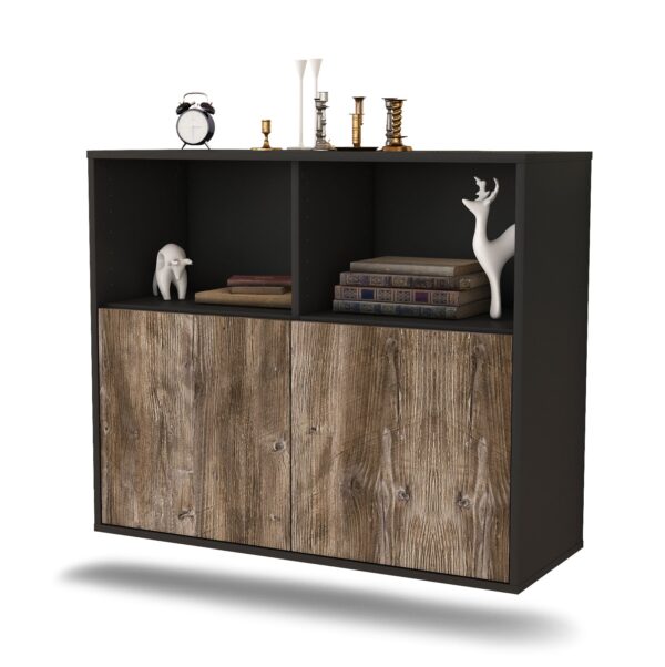 Sideboard Rochester | hängend | Korpus Anthrazit | Front in Treibholz Holz Optik | 92x79x35cm (BxHxT)
