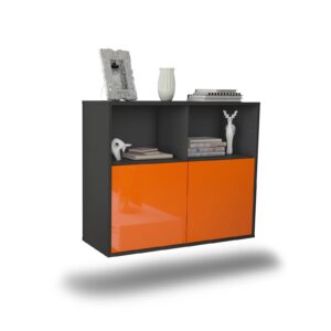 Sideboard Rochester | hängend | Korpus Anthrazit | Front in Hochglanz Orange | 92x79x35cm (BxHxT)