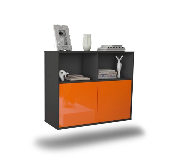 Sideboard Rochester | hängend | Korpus Anthrazit | Front in Hochglanz Orange | 92x79x35cm (BxHxT)