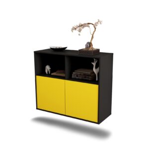 Sideboard Rochester | hängend | Korpus Anthrazit | Front in Gelb | 92x79x35cm (BxHxT)