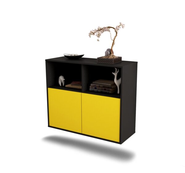 Sideboard Rochester | hängend | Korpus Anthrazit | Front in Gelb | 92x79x35cm (BxHxT)