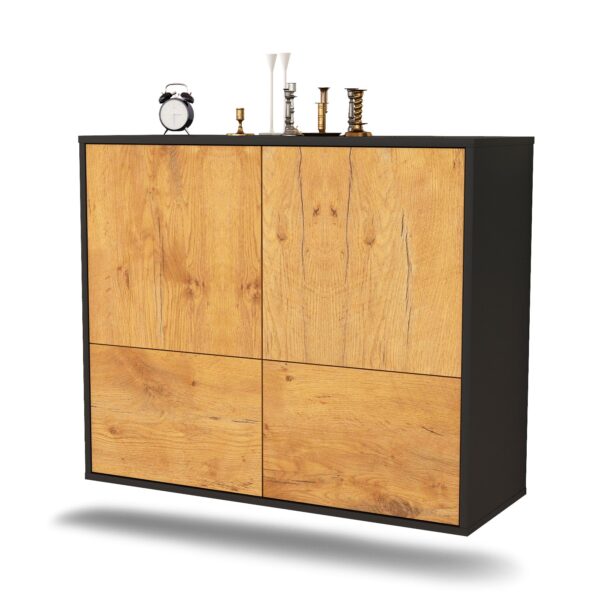 Sideboard Montgomery | hängend | Korpus Anthrazit | Front in Eiche Holz Optik | 92x79x35cm (BxHxT)