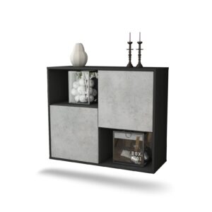 Sideboard Modesto | hängend | Korpus Anthrazit | Front in Beton Optik | 92x79x35cm (BxHxT)