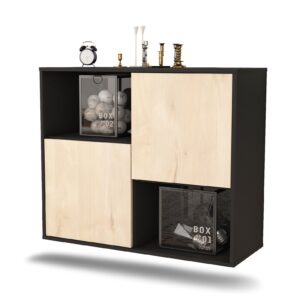 Sideboard Modesto | hängend | Korpus Anthrazit | Front in Zeder Holz Optik | 92x79x35cm (BxHxT)