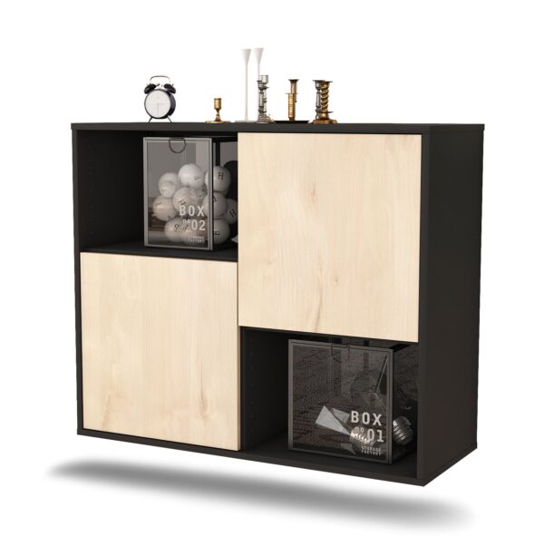 Sideboard Modesto | hängend | Korpus Anthrazit | Front in Zeder Holz Optik | 92x79x35cm (BxHxT)