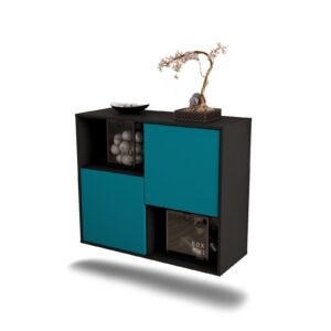 Sideboard Modesto | hängend | Korpus Anthrazit | Front in Türkis | 92x79x35cm (BxHxT)