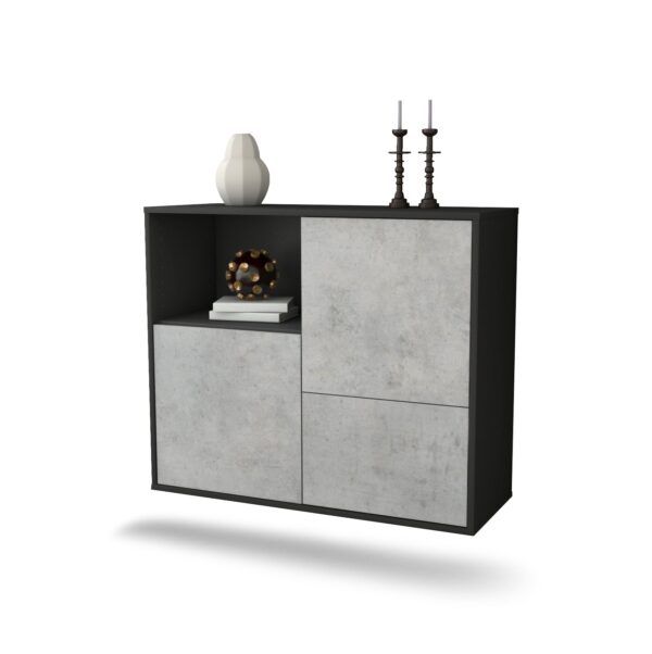 Sideboard Boise | hängend | Korpus Anthrazit | Front in Beton Optik | 92x79x35cm (BxHxT)