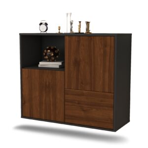 Sideboard Boise | hängend | Korpus Anthrazit | Front in Walnuss Holz Optik | 92x79x35cm (BxHxT)