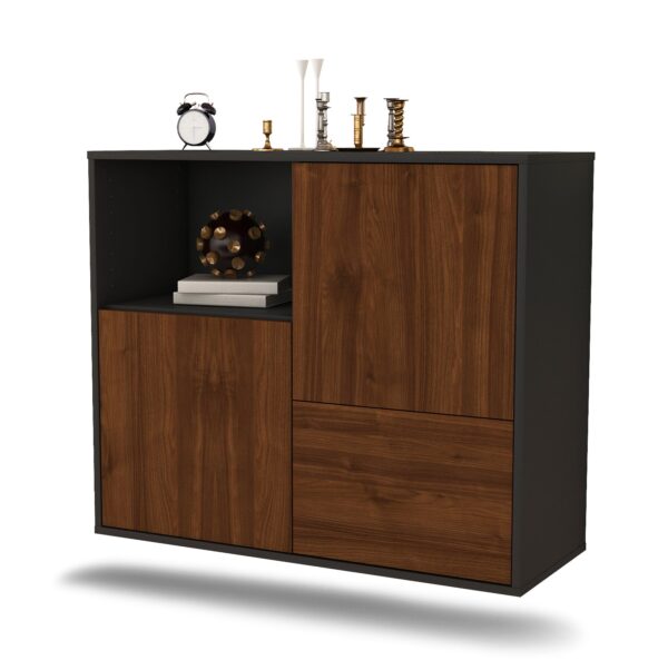 Sideboard Boise | hängend | Korpus Anthrazit | Front in Walnuss Holz Optik | 92x79x35cm (BxHxT)