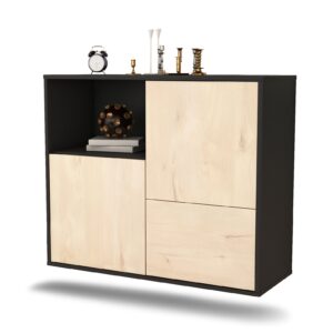 Sideboard Boise | hängend | Korpus Anthrazit | Front in Zeder Holz Optik | 92x79x35cm (BxHxT)