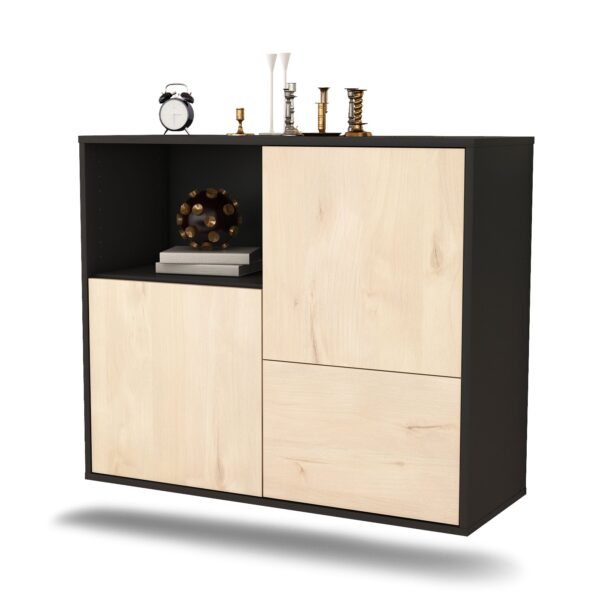 Sideboard Boise | hängend | Korpus Anthrazit | Front in Zeder Holz Optik | 92x79x35cm (BxHxT)