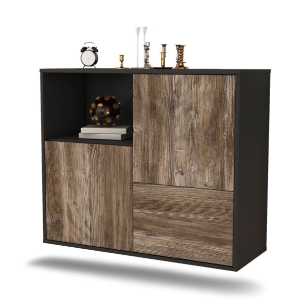 Sideboard Boise | hängend | Korpus Anthrazit | Front in Treibholz Holz Optik | 92x79x35cm (BxHxT)