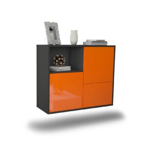 Sideboard Boise | hängend | Korpus Anthrazit | Front in Hochglanz Orange | 92x79x35cm (BxHxT)