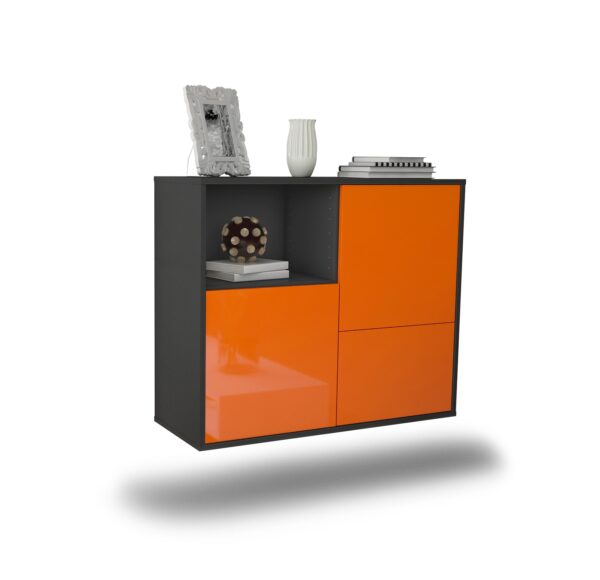 Sideboard Boise | hängend | Korpus Anthrazit | Front in Hochglanz Orange | 92x79x35cm (BxHxT)