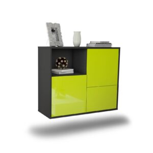 Sideboard Boise | hängend | Korpus Anthrazit | Front in Hochglanz Grün | 92x79x35cm (BxHxT)