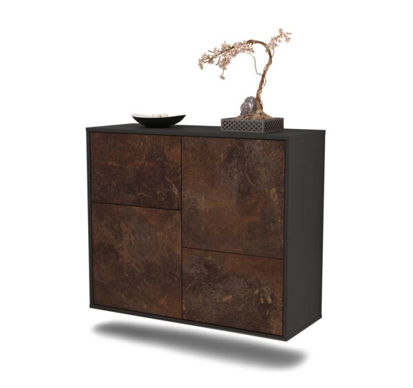 Sideboard Fremont | hängend | Korpus Anthrazit | Front in Rost Optik | 92x79x35cm (BxHxT)