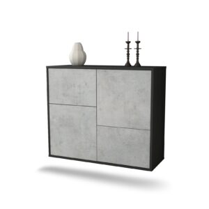 Sideboard Fremont | hängend | Korpus Anthrazit | Front in Beton Optik | 92x79x35cm (BxHxT)