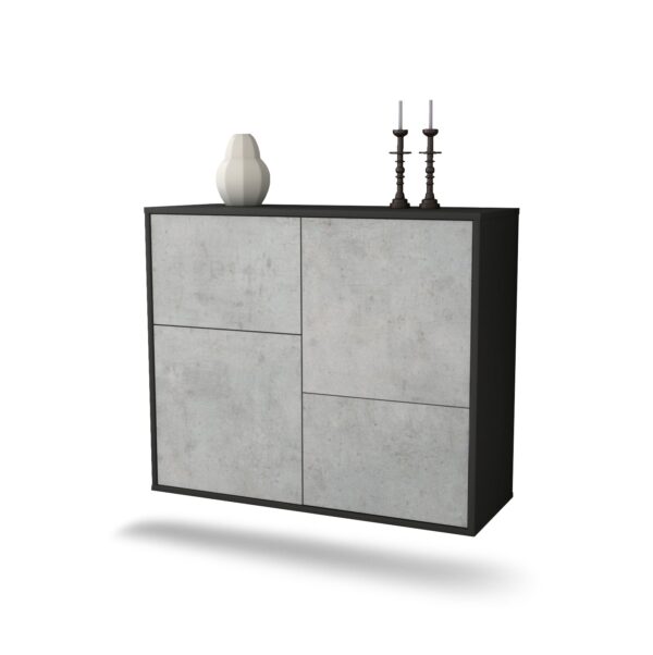 Sideboard Fremont | hängend | Korpus Anthrazit | Front in Beton Optik | 92x79x35cm (BxHxT)