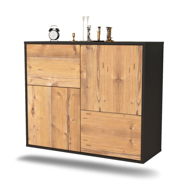 Sideboard Fremont | hängend | Korpus Anthrazit | Front in Pinie Holz Optik | 92x79x35cm (BxHxT)