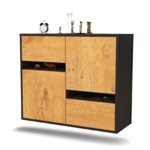 Sideboard Irvine | hängend | Korpus Anthrazit | Front in Eiche Holz Optik | 92x79x35cm (BxHxT)