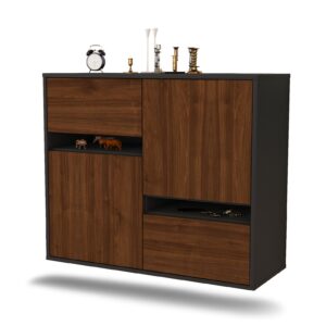 Sideboard Irvine | hängend | Korpus Anthrazit | Front in Walnuss Holz Optik | 92x79x35cm (BxHxT)