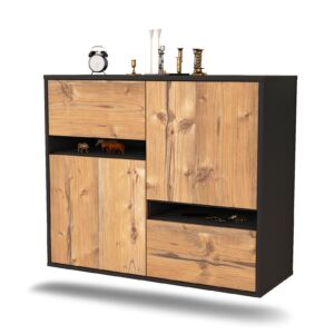 Sideboard Irvine | hängend | Korpus Anthrazit | Front in Pinie Holz Optik | 92x79x35cm (BxHxT)