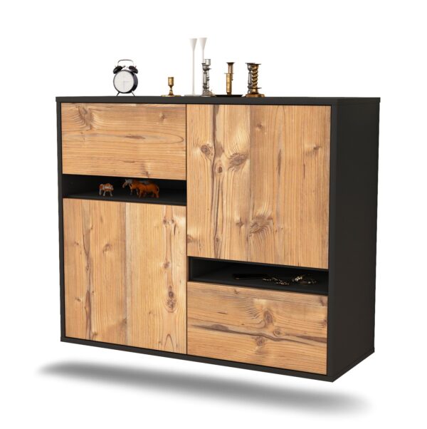 Sideboard Irvine | hängend | Korpus Anthrazit | Front in Pinie Holz Optik | 92x79x35cm (BxHxT)