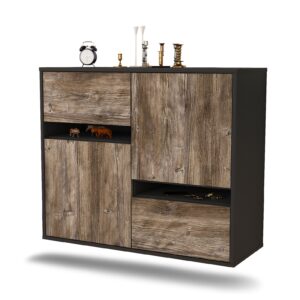 Sideboard Irvine | hängend | Korpus Anthrazit | Front in Treibholz Holz Optik | 92x79x35cm (BxHxT)