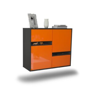 Sideboard Irvine | hängend | Korpus Anthrazit | Front in Hochglanz Orange | 92x79x35cm (BxHxT)